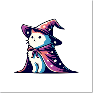 Funny White Cosmic Cat Wizard Posters and Art